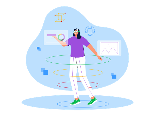 Girl working using metaverse tech  Illustration