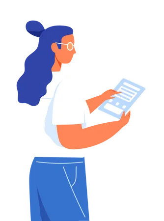 Girl working using tablet  Illustration