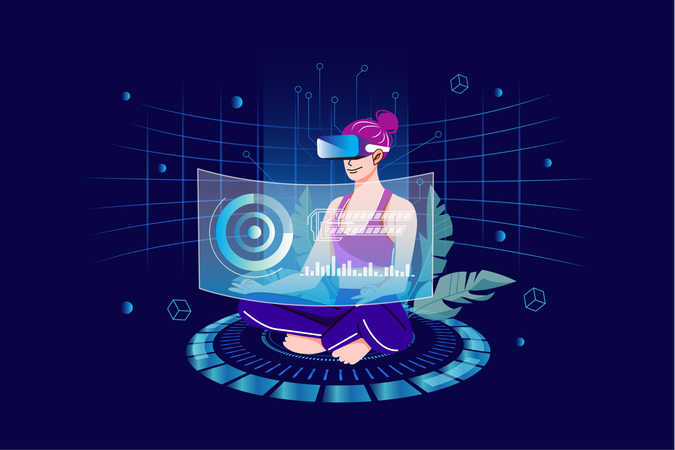 Girl working using VR Tech Illustration
