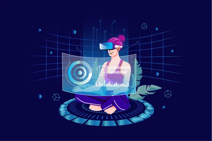 Girl working using VR Tech  Illustration