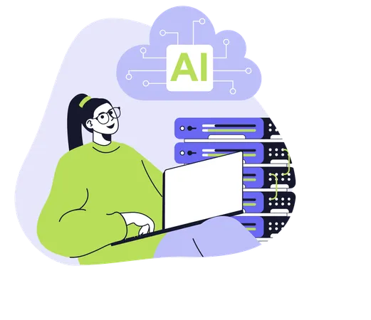 Girl working with ai data center  Illustration