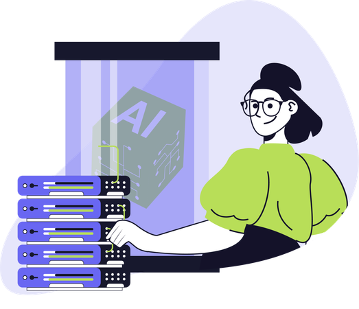 Girl working with ai data center  Illustration