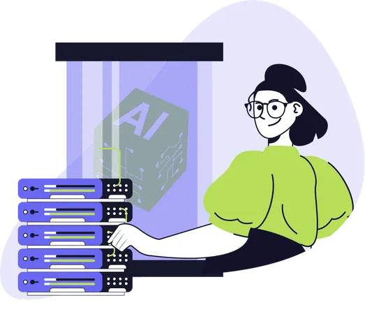 Girl working with ai data center  Illustration
