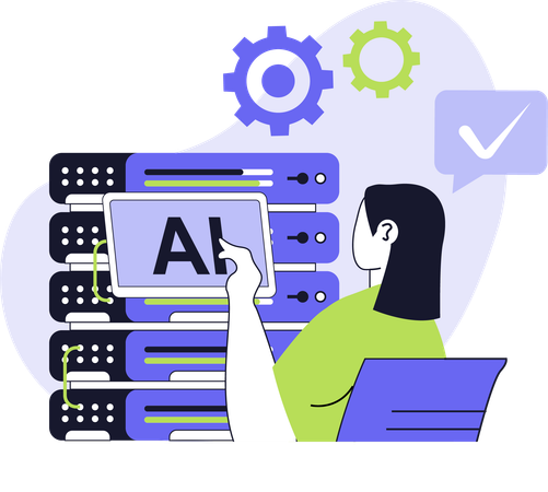 Girl working with ai data center  Illustration