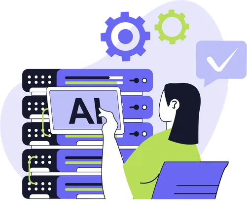Girl working with ai data center  Illustration