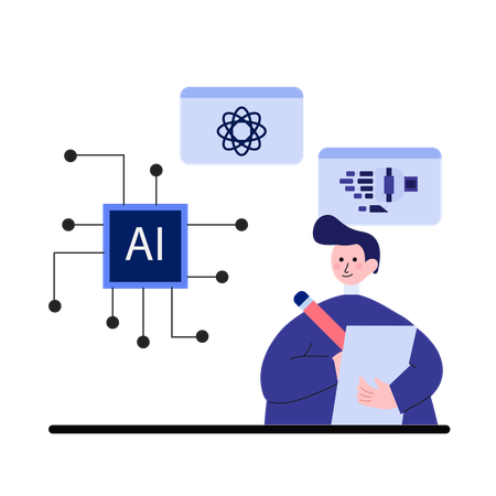 Girl working with AI Digital Creativity  Illustration