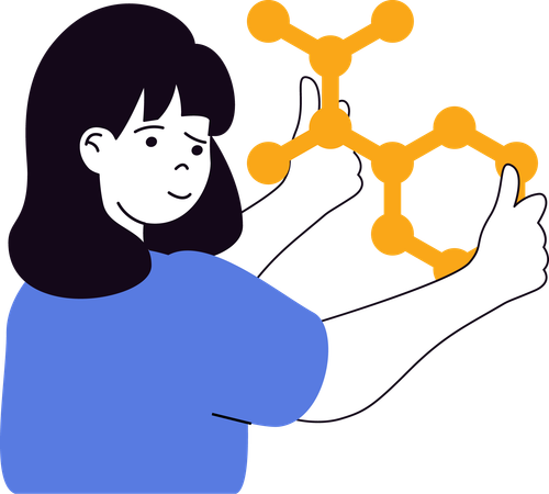 Girl working with atomic structure  Illustration