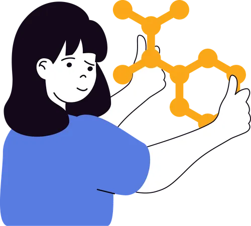 Girl working with atomic structure  Illustration