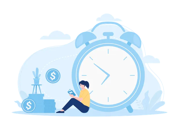 Girl working with business time management  Illustration