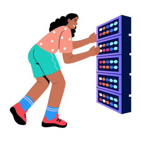 Girl working with data server  Illustration