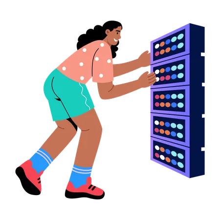 Girl working with data server  Illustration