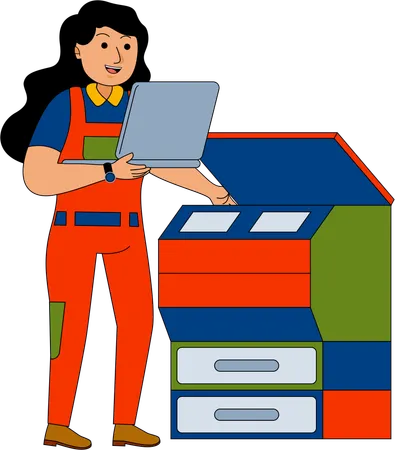 Girl working with printer  Illustration