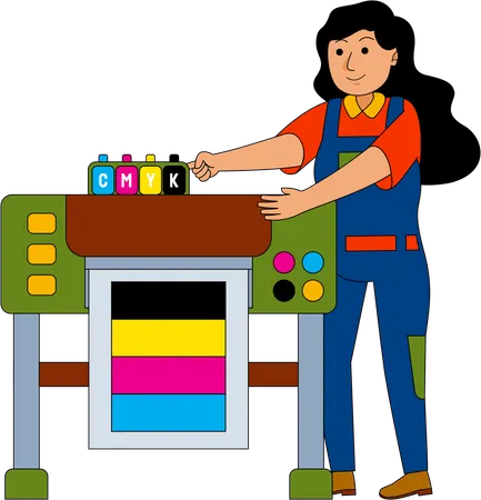 Girl working with printing ink  Illustration