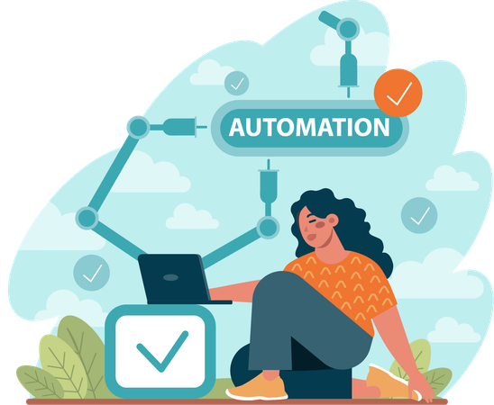 Girl working with robot  일러스트레이션