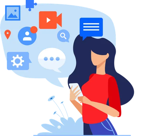 Girl working with social media and networking  Illustration