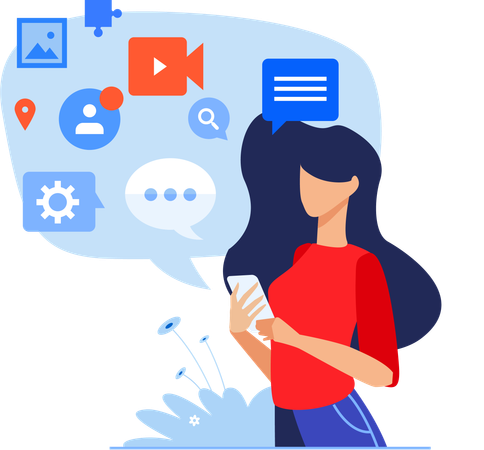 Girl working with social media and networking  Illustration