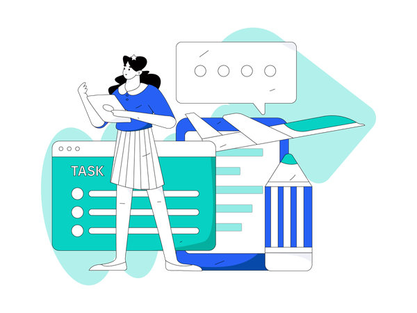 Girl working with task list  Illustration