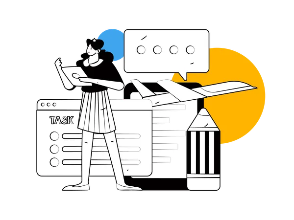 Girl working with task list  Illustration