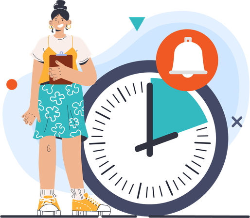 Girl working with time deadline  Illustration