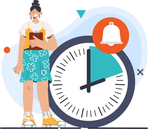 Girl working with time deadline  Illustration