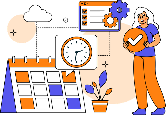 Girl working with Time Management  Illustration