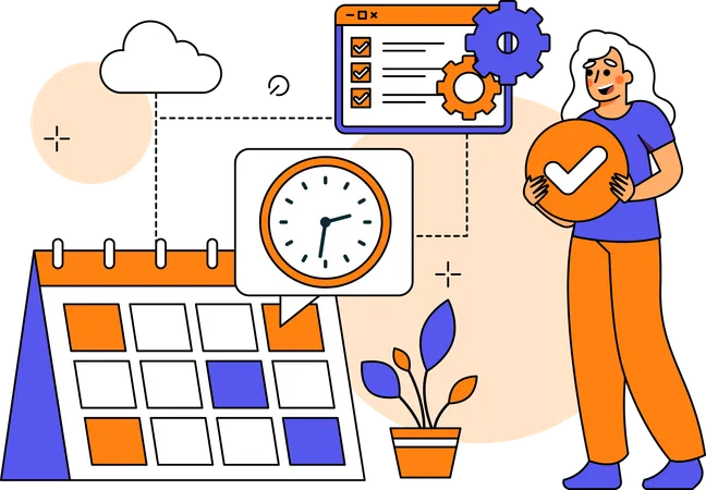 Girl working with Time Management  Illustration