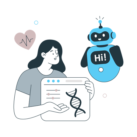 Girl working with Virtual Health Assistant  Illustration
