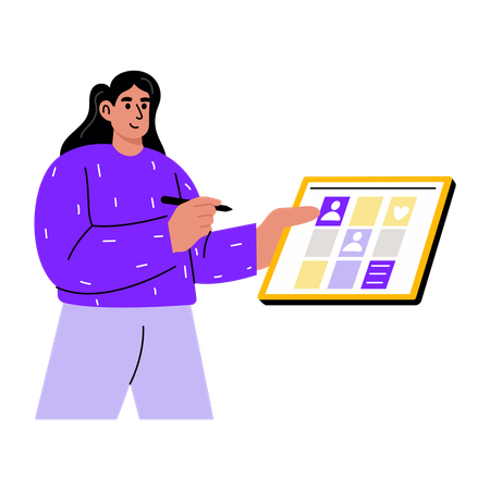 Girl working.on content management  Illustration
