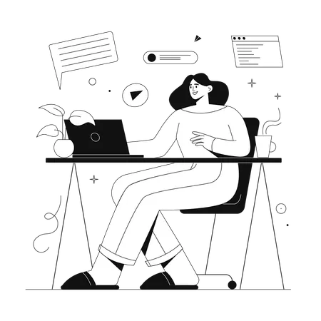 Woman Working From Home Illustration