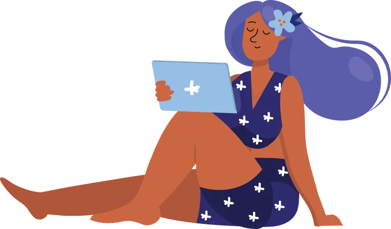 Girl works from home and enjoys life  Illustration