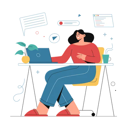 Girl works from home  Illustration