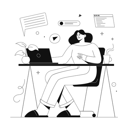 Girl works from home  Illustration