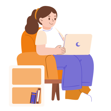 Girl works on laptop  Illustration