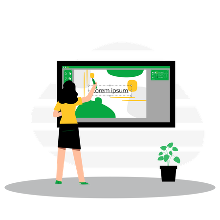 Girl works on template design  Illustration