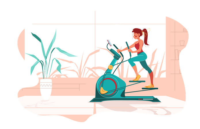 Girl works out on stepper machine  Illustration