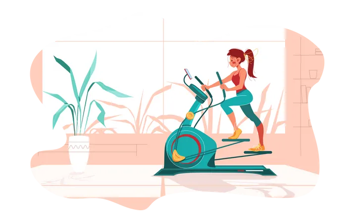 Girl works out on stepper machine  Illustration