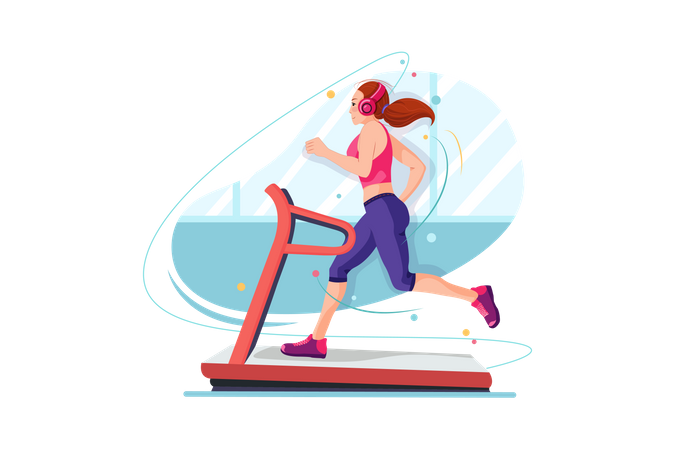 Girl works out on the treadmill Illustration