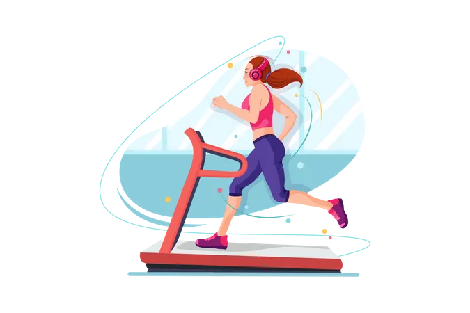 Girl works out on the treadmill  Illustration