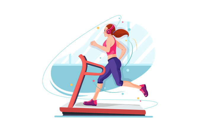 Girl works out on the treadmill  Illustration