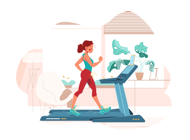 Girl works out on treadmill  Illustration