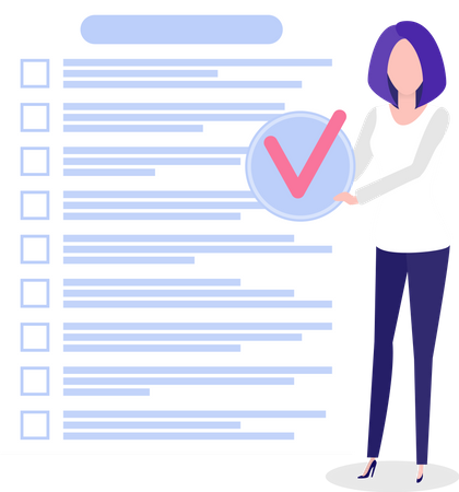 Girl works with check list planning  Illustration