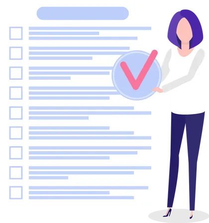 Girl works with check list planning  Illustration