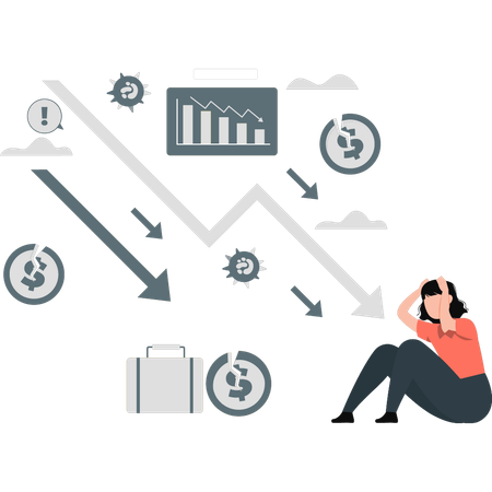 Girl worried about business loss  Illustration