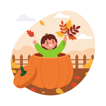 Girl Wrapped in a Pumpkin Blanket  Illustration