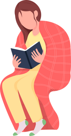 Girl wrapped in blanket with book Illustration