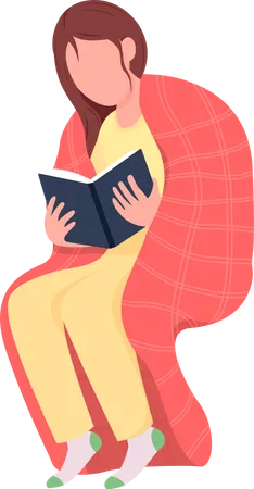Girl wrapped in blanket with book  Illustration