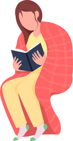 Girl wrapped in blanket with book  Illustration