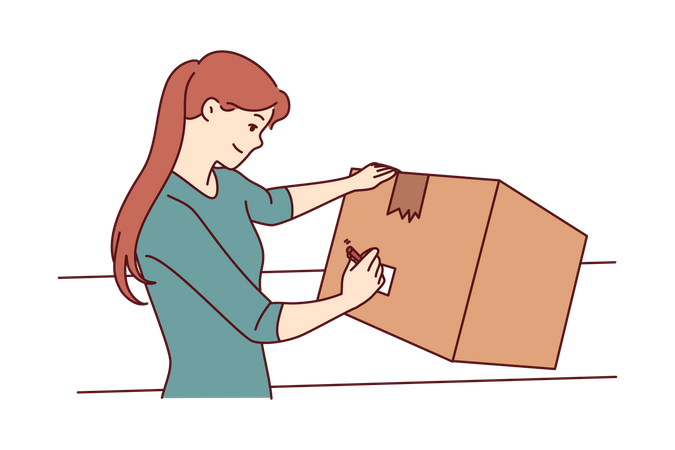 Girl write down on box  Illustration