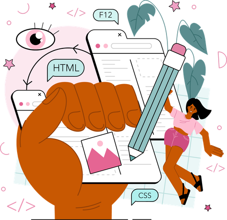 Girl write html code  Illustration