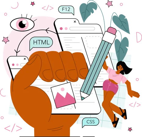 Girl write html code  Illustration